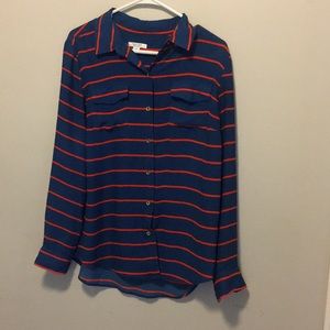 Nautica Blue And Orange Striped Button Down Shirt